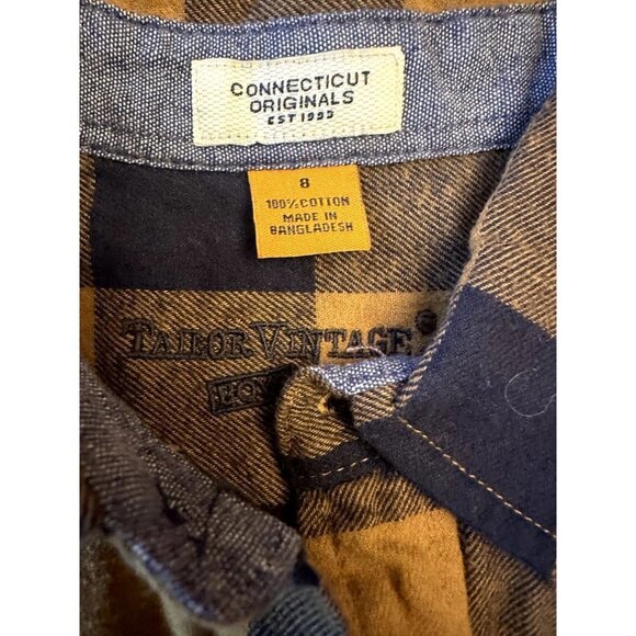 Tailor Vintage‎ Gold Black Plaid Boys Shirt Size 8 - Picture 2 of 6